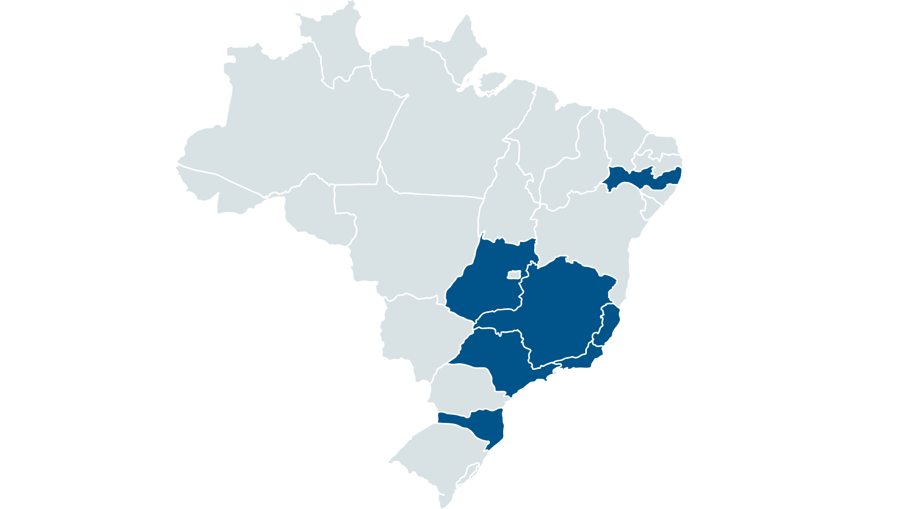 Mapa do Brasil com alguns estados com cores diferentes