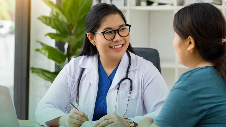 A person with a healthcare professional