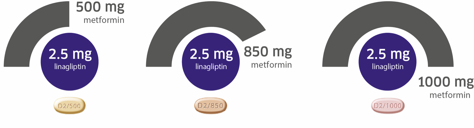 
    2.5/500 mg Jentadueto® tablet
    2.5/850 mg Jentadueto® tablet
    2.5/1000 mg Jentadueto® tablet
