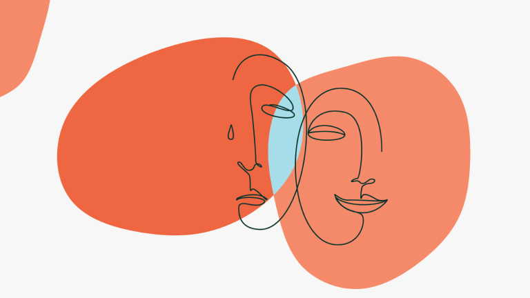 Two faces icon, one face is happy and one is sad