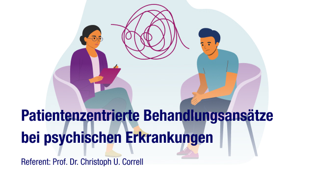 Illustration einer Therapeutin und eines Patienten im Gespräch
