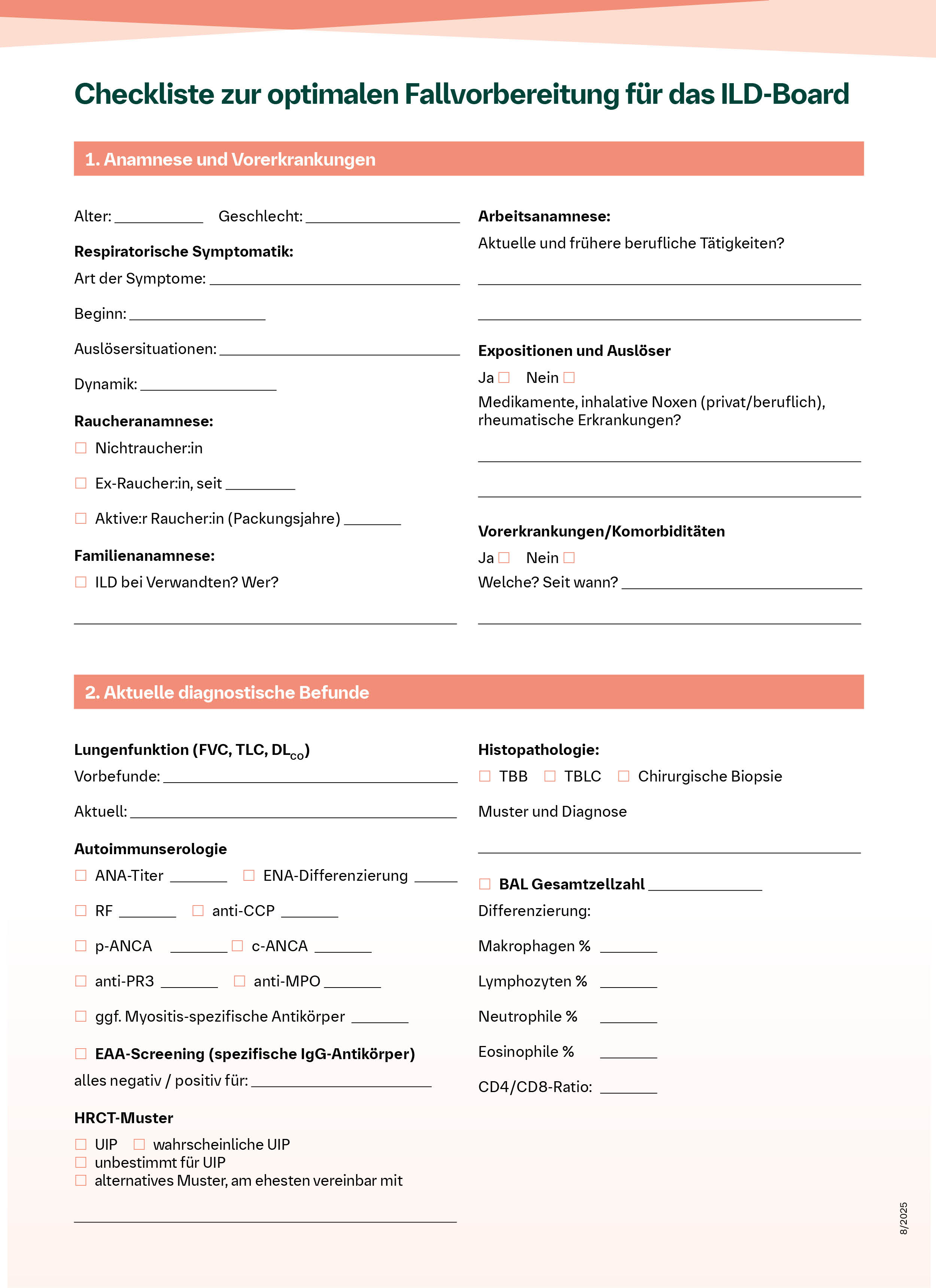 Checkliste für eine effiziente Fallaufarbeitung in Vorbereitung für die Besprechumng im ILD-Board