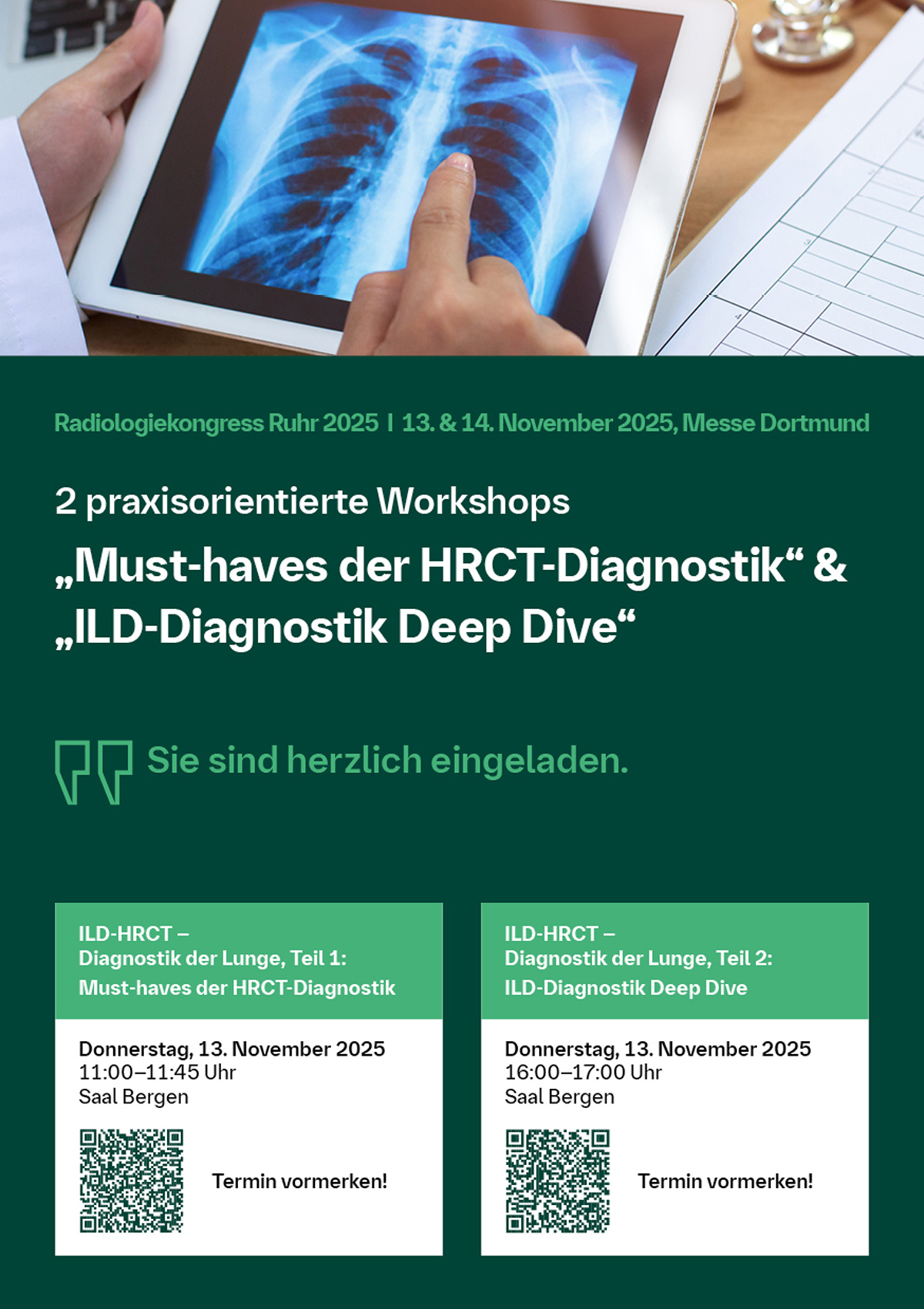 Einladung zu den HRCT-Workshops von Boehringer Ingelheim auf dem Radiologiekongress Ruhr am 13.11.2025.