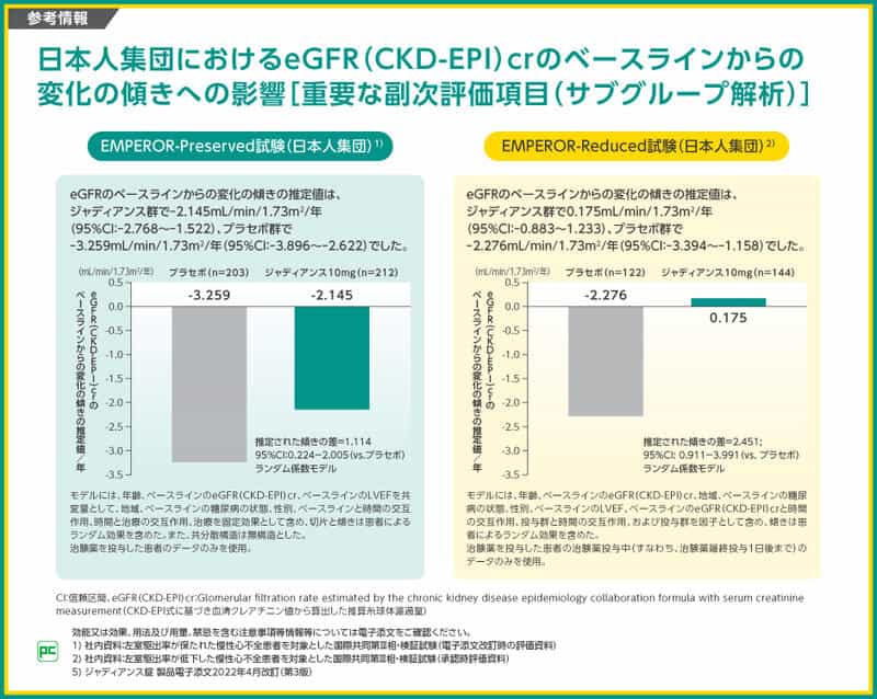 ［参考情報］日本人集団におけるeGFR（CKD-EPI）crのベースラインからの変化の傾きへの影響［重要な副次評価項目（サブグループ解析）］