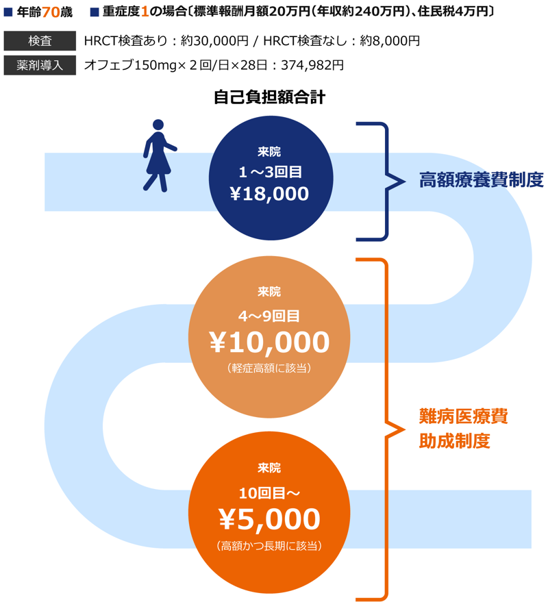 モデルケース2: 70歳、SSc-ILD患者さん(SSc重症度1)〔標準報酬月額20万円(年収約240万円)、住民税4万円〕