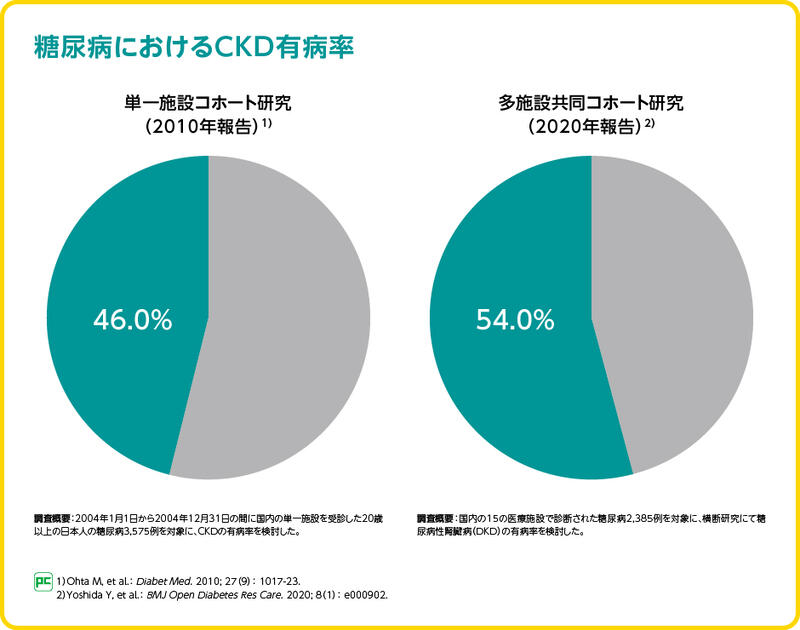 2型糖尿病でのCKD有病率は54.0%(日本人データ、2020年報告)