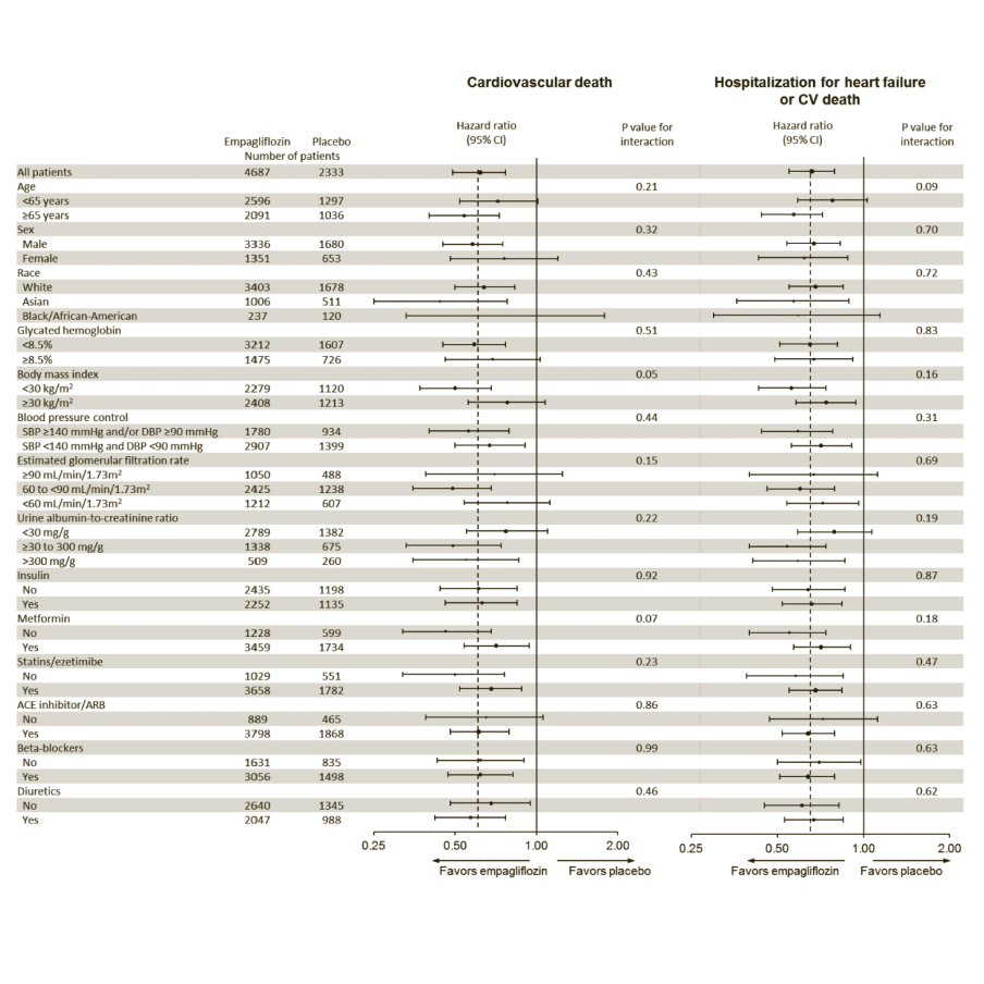 Figure 4 Subgroup analyses for CV death and hospitalisation for heart failure or CV death*,**