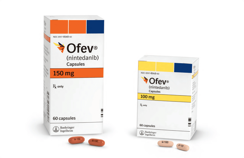 OFEV® (Nintedanib) 150 microgram and 100 microgram packaging