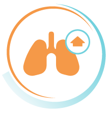 Icon of a pair of lungs and an upwards arrow