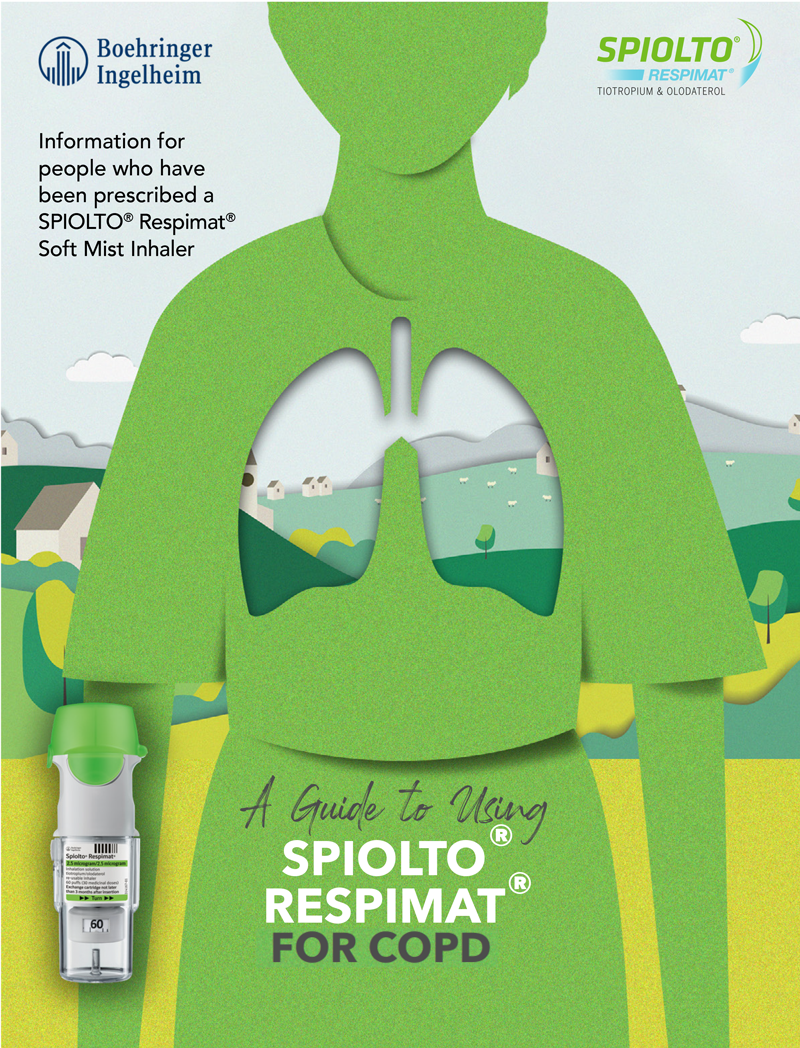 Cover image of patient booklet ‘A guide to using SPIOLTO Respimat for COPD’