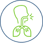 Green icon depicting inhalation in a blue circle