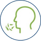 Green icon of a person exhaling in a blue circle