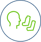 Green icon of a head and two inhalers in a blue circle